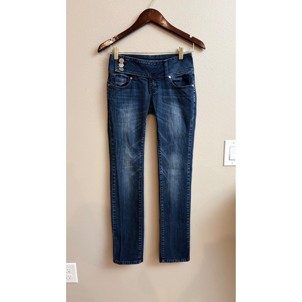 Aeropostale Skinny Jeans 26 Y2K Low Rise Dark Wash Side Button Denim Indy Sleaze